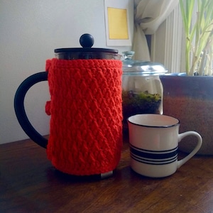 Download instantâneo em PDF. Padrão de crochê. Aquecedor de prensa de café alpino