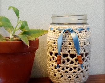 CROCHET PATTERN PDF Instant Download . Crocheted Geometric Pattern Cozy for Pint Jar