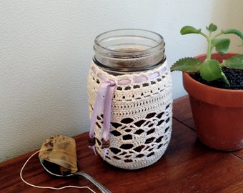 CROCHET PATTERN PDF Instant Download . Nordic Floral Patterned Pint Jar Cozy