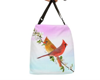 Over the Shoulder Canvas Handbag, Northern Cardinal Birds, Adjustable Strap, Book Bag, Bird Lovers, Gift Ideas, Vacation Tote, Handmade Art