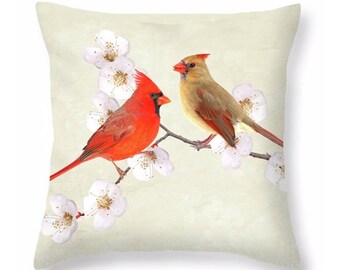 cardinal bird throw pillows