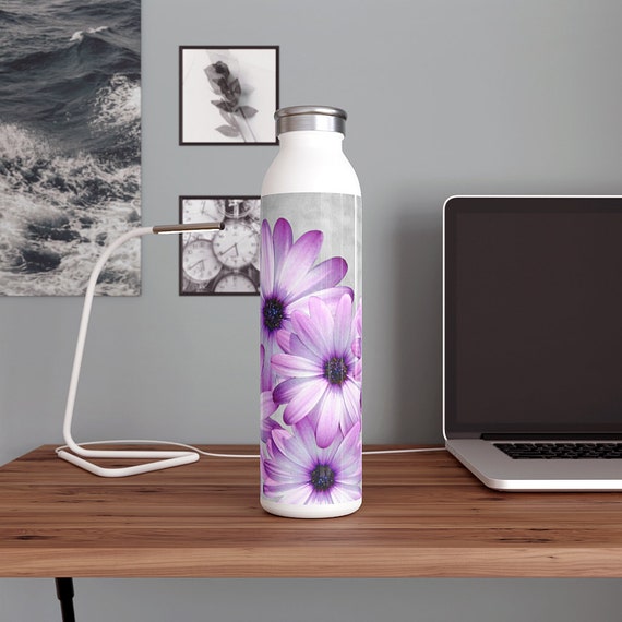 Water Bottle, 20 Ounces, Purple Daisy Flowers, Beverage Thermos, Double  Insulated, Eco-friendly, Handmade Artwork, Flower Lovers, Gift Ideas 