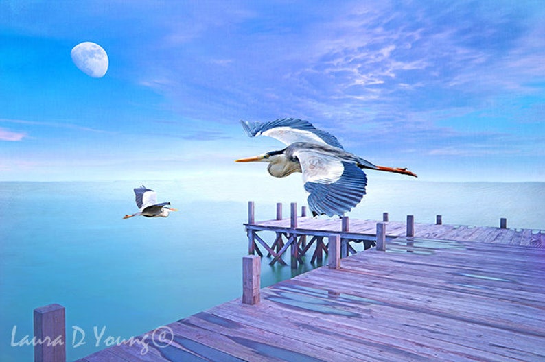 Grey Herons Flying Ocean Birds Vacation Tote Bag Friend Gift Giving Book Bag Fine Art on Canvas Tote Bag Canvas Handbag Gift Ideas