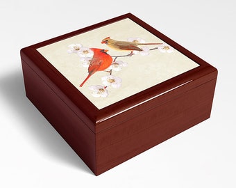 Northern Cardinal Birds, Keepsake Box, Wooden Memory Box, Bird Lover, Gift Idea, Original Artwork, Trinket Storage, Jewelry Box, Storage Box