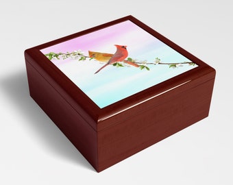 Northern Cardinal Birds, Wood Keepsake Box, Wood Memory Box, Bird Lover, Gift Idea, Handmade Art, Trinket Storage, Jewelry Box, Storage Box