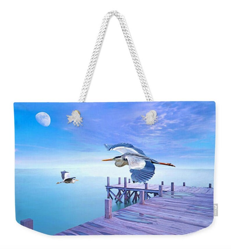 Grey Herons Flying Ocean Birds Vacation Tote Bag Friend Gift Giving Book Bag Fine Art on Canvas Tote Bag Canvas Handbag Gift Ideas