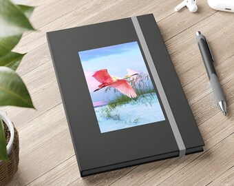 Roseate Spoonbill Bird, Hardcover Journal, Handmade Artwork, Black Matte Cover, Personal Diaries, Travel Journal, Bird Lovers, Gift Ideas