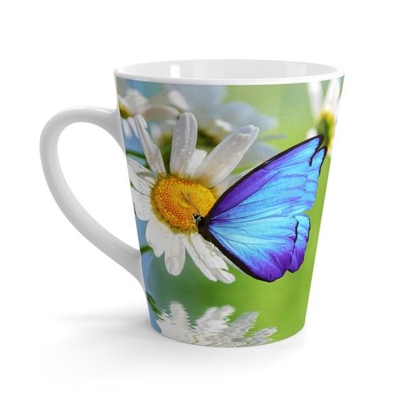 Handmade Butterfly Coffee Mug - Unique Ceramic Mug with Blue