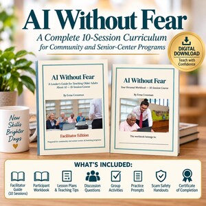 AI for Seniors Teaching Kit | Learn AI Basics and ChatGPT Beginner Workbook and Facilitator Guide | Large Print Digital Download