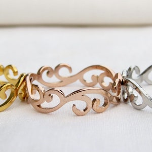 Curvy ring, Swirl scroll stackable rings, cut out stainless steel rings, friendship ring, ROSE gold, GOLD, SILVER Stainless Steel Jewelry