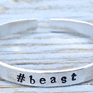 beast bracelet, beast, fitness jewelry, workout, beast mode, handstamped bangle, fitness motivation, workout gift, fitness gift image 1