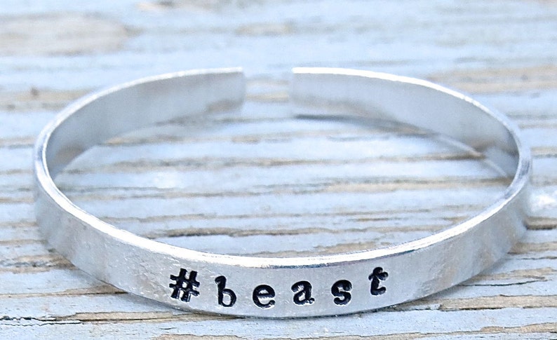 beast bracelet, beast, fitness jewelry, workout, beast mode, handstamped bangle, fitness motivation, workout gift, fitness gift image 1