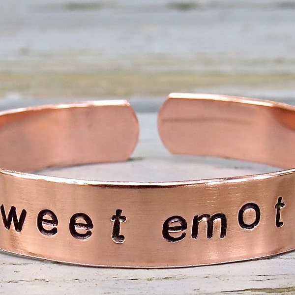 SWEET EMOTION handstamped bracelet, Aerosmith bangle, classic rock bracelet, song bracelet, aluminum or copper, textured