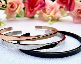 stainless steel bangle, open cuff, silver, gold, rose gold, black, stainless steel open cuff bracelet, thin oval bangles, thin bangles