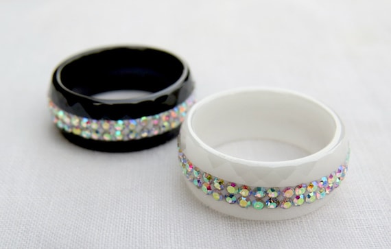 white or black ceramic rings, SIZES 6, 7, 8, 9, ceramic metal rings, white or black ceramic bands with Cubic Zirconia, friendship rings, 8mm