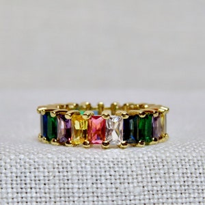 Rainbow Ring, Gay Pride Ring, Gold Rainbow Ring, Chunky Ring, Rainbow CZ Stones Ring, Cubic Zirconia Ring, Chunky Ring, Rainbow