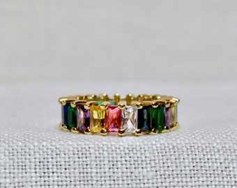 Rainbow Ring, Gay Pride Ring, Gold Rainbow Ring, Chunky Ring, Rainbow CZ Stones Ring, Cubic Zirconia Ring, Chunky Ring, Rainbow