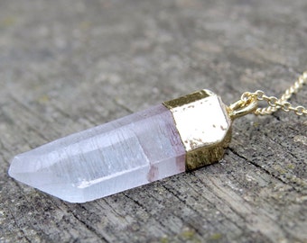 Crystal Quartz Necklace, Crystal Jewelry, Raw Crystal Point Pendant, Minimalist Crystal Pendant, Gold Plated  Necklace, Raw Crystal Quartz