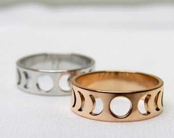 Stainless Steel Ring, Moon Phase Ring, Celestial Ring, Lunar Ring