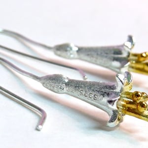 Lily Earrings, Flower Drop Earrings, Delicate Sterling Silver Earrings, Floral Earrings, Silver and Gold Lily Earrings
