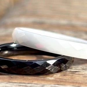 Ceramic Black Ring, Minimalist White Stackable Ring, Faceted Ceramic Band, Simple Dainty Ring, Everyday Jewelry