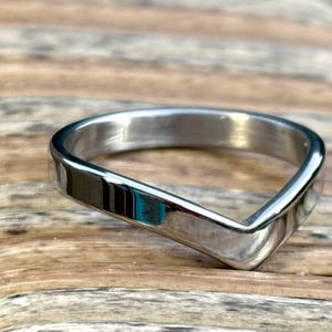 V Shaped Ring, Chevron Stacking Ring, Silver Stainless Steel Band, Minimalist Ring, Gift for Her