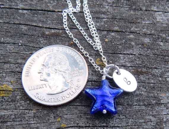 Blue Star Mom Necklace Blue Star Mom Jewelry Blue Star With Custom Initial Charm Personalized Blue Star Mom Necklace Initial Charm Etsy