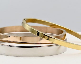 Flat stainless steel bracelets, gold, silver, rose gold bangles, NEW MEN'S SIZES, stainless steel bangles, shiny hinged bracelets