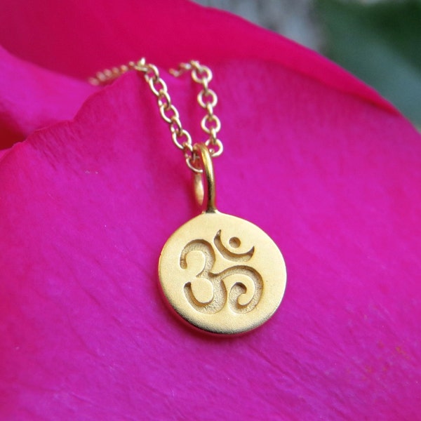 tiny gold ohm necklace, ohm necklace, om necklace, minimalist necklace, add a birth stone, gold necklace, yoga necklace, yoga jewelry