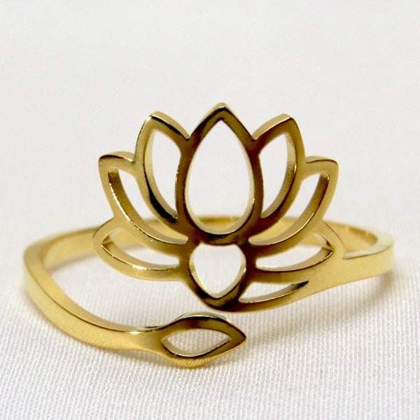 lotus ring, minimalist ring, stainless steel ring, one size ring, friendship ring, simple open lotus ring, gift, yoga lovers, lotus ring