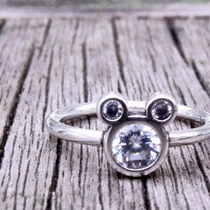 MICKEY MOUSE Cubic Zirconia RING, Minimalist Mickey Ring, Sterling Silver, Small Mickey Ring, Sparkling Ring, Disney Jewelry