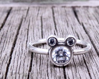 MICKEY MOUSE Cubic Zirconia RING, Minimalist Mickey Ring, Sterling Silver, Small Mickey Ring, Sparkling Ring, Disney Jewelry
