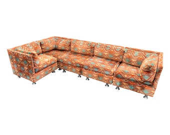 Milo Baughman Sectional Sofa with Jack Lenor Larsen Style Upholstery