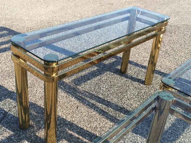 SOLD-Hollywood Regency Brass Console or Sofa Table by Pace