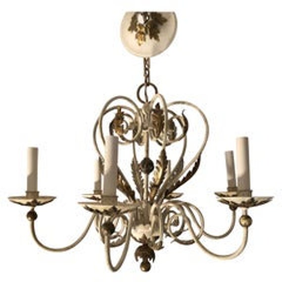 Shabby Chic White and Gold Washed Metal Chandelier Etsy Australia