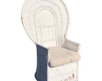 White Split Bamboo Reeded Peacock Chair