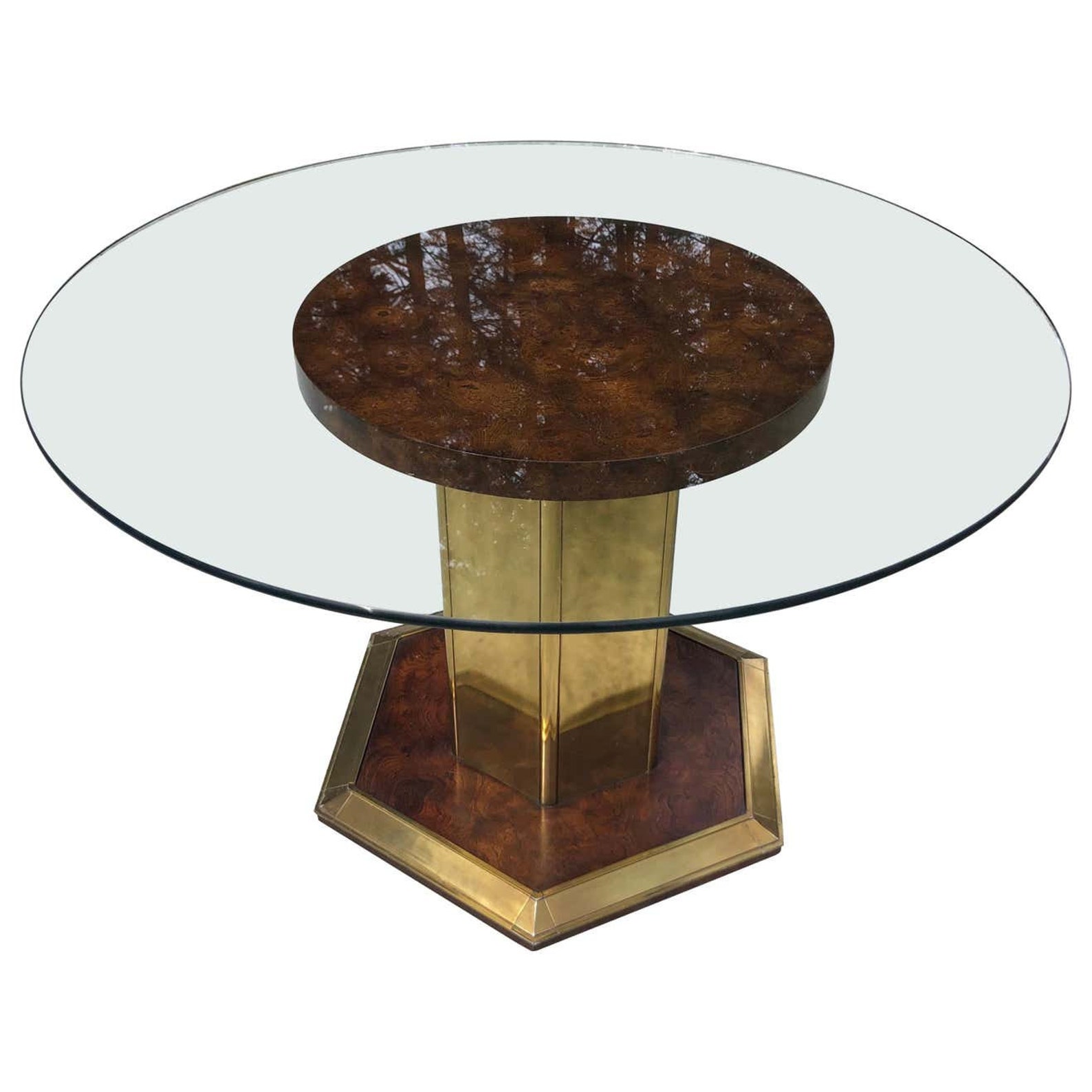 Henredon Round Burl Wood Dining Table With Glass Top Etsy