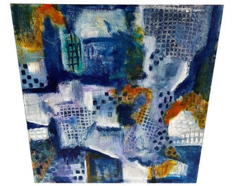 Large Blue Square Abstract Painting by Carol Bertrand