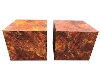 Pair of Mid-Century Modern Cube Tables in the Style of Paul Evans