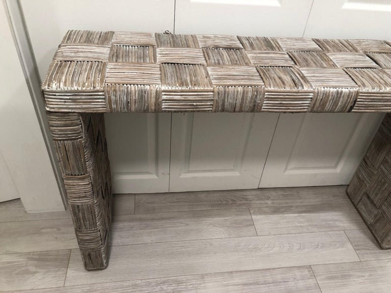 Whitewashed Rattan Table Whitewashed Woven Rattan Console Table. - Etsy