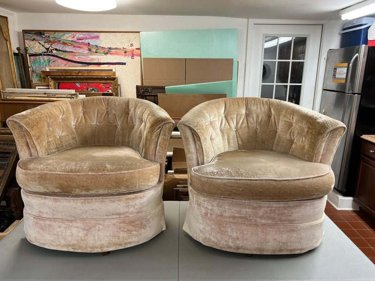 Pair of Crushed Velvet Swivel Chairs in Champagne Ivory Etsy