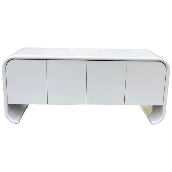 Sold White Lacquered Waterfall Credenza Etsy