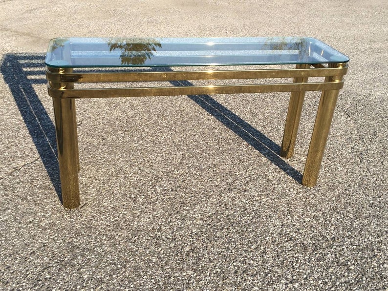 SOLD-Hollywood Regency Brass Console or Sofa Table by Pace