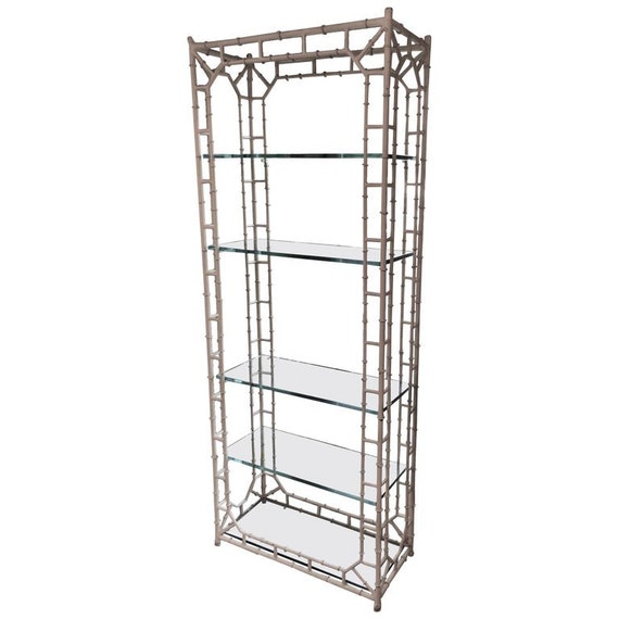 White Faux Bamboo Etagere With Glass Shelves Etsy