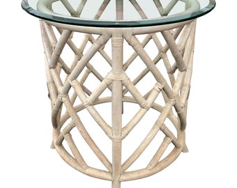 Boho Chic Chinoiserie Round Rattan Dining Table base or Center/Side Table