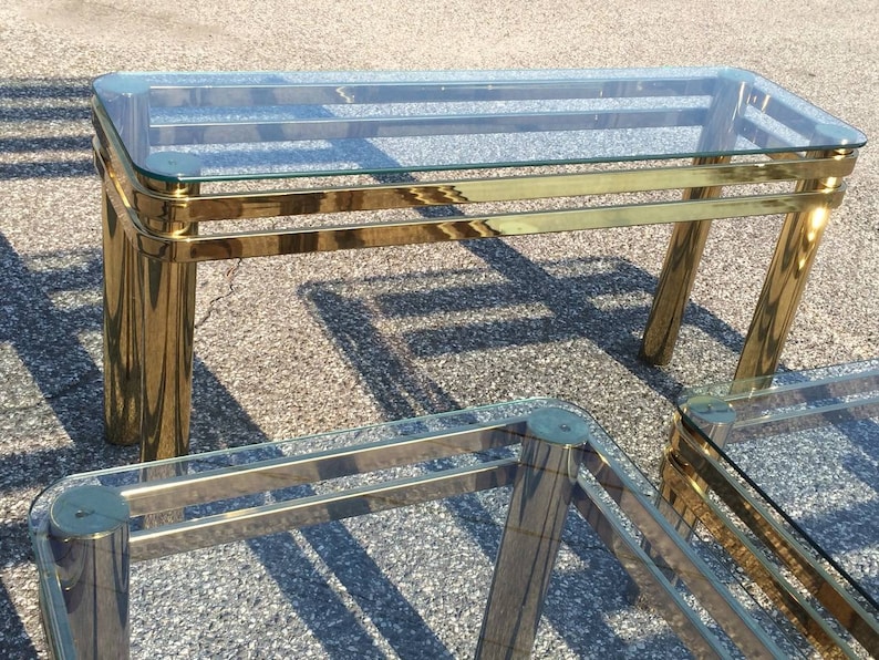 SOLD-Hollywood Regency Brass Console or Sofa Table by Pace