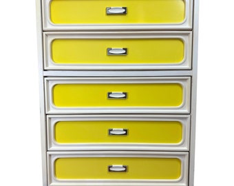 Space Age Five Drawer Dresser in Yellow and White