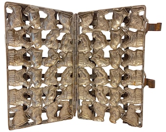 Large Antique German Chocolate Mold with Bunnies and Chickens