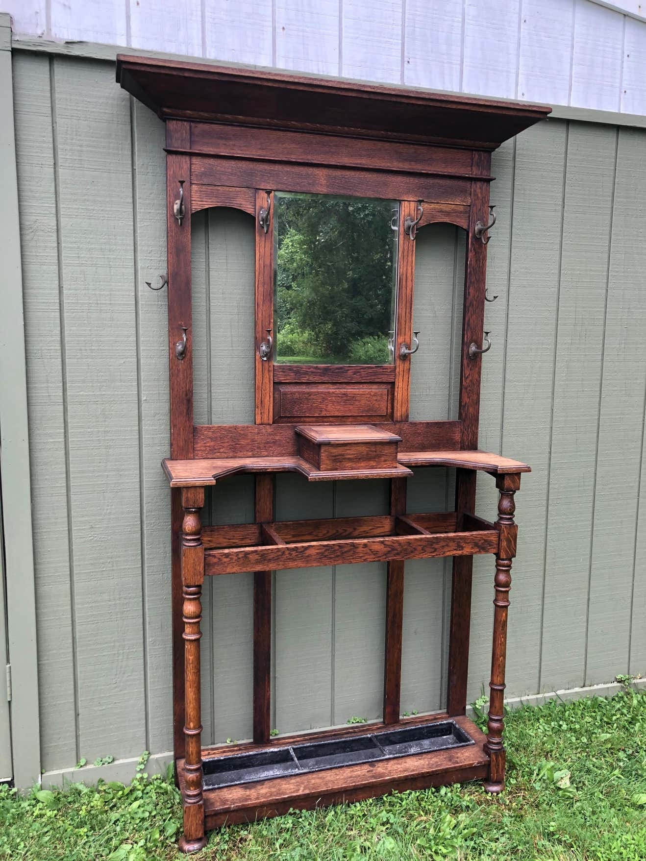 Antique Oak Hall Tree With Mirror at Marcus Lewis blog