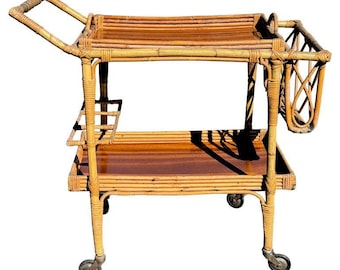 Italian Vintage Wicker Bar Cart